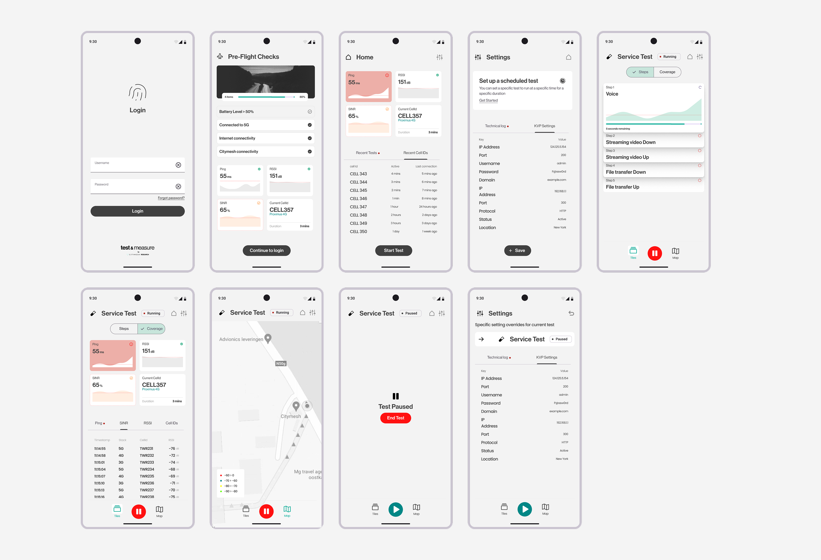 Citymesh signal testing app view
